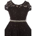 thumbnail image 2 of Little Girls Cap Sleeve Glitter Lace Pearl Holiday Junior Bridesmaid Flower Girl Dress USA Black 2 (2J1K0S2), 2 of 3
