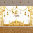 thumbnail image 6 of Golden Calligraphy Ramadan Banner Blue Night Sky Islamic Backdrop Ornate Crescent Moon Illuminated Lanterns Mosque Scene Display for Ramadan Celebration Family Gathering Religious Ceremony, 6 of 9