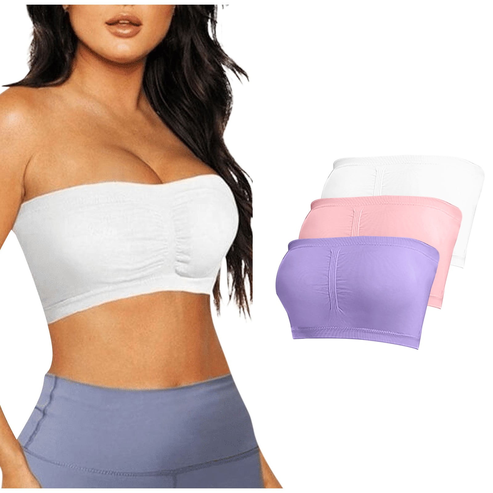 Qcmgmg Plus Size Wireless Bras Bandeaus Push Up Strapless Bralette Solid  Color Tube Top Plus Size Bra 