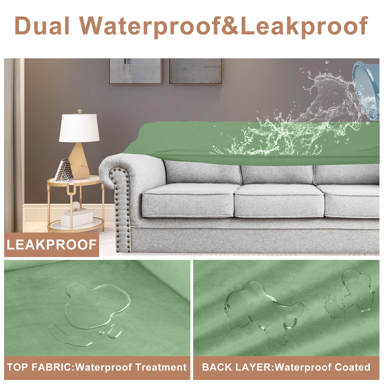 SANMADROLA 100% Waterproof Couch Covers Velvet Stretch Slipcover for 3 Cushion Sofa Cover Non Slip Leakproof Washable Furniture Protector for Kids Dogs Cats Pets