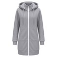 thumbnail image 5 of Solid Color Vintage Hoodies Longline Relaxed Full Zip Fall Tops Long Sleeve Fashion Clothes Adjustable Drawstring Hood Large Front Patch Pockets Sweatshirts Gray,M, 5 of 6