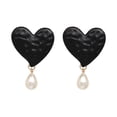 thumbnail image 1 of Pendientes colgantes de perlas y corazones negros de moda para mujeres y niñas, 1 of 3