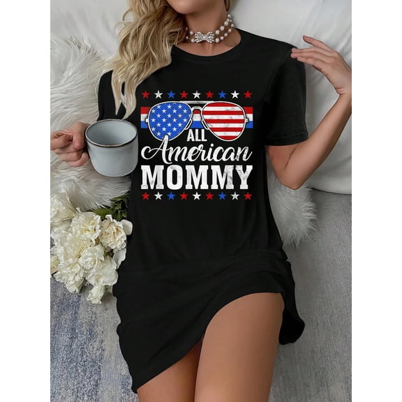 American Mommy Matching Family 4th of July USA Patriotic T-Shirt Dress 4th of July Dress Patriotic USA Flag Outfit