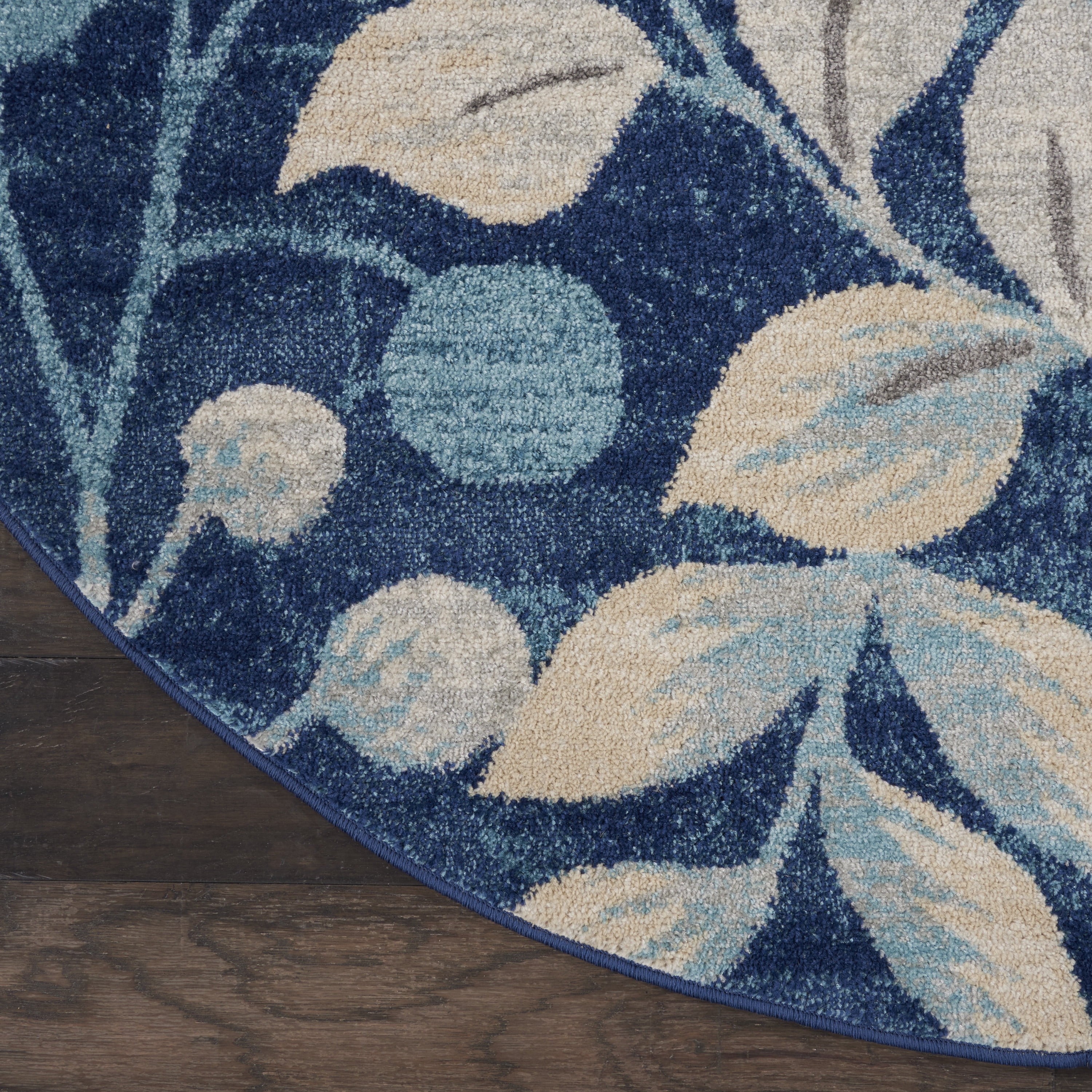Serene Contemporary Botanical Navy 5'3" x ROUND Area Rug, (5' Round)