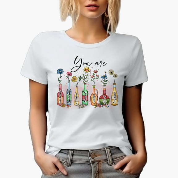 You Are Precious, Kind, Unique, Loved, Important, Special, Amazing, Flowers Art Merch Gift, White T-Shirt, Small