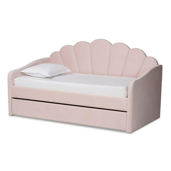 Pemberly Row Modern Pink Velvet Twin Size Daybed with Trundle