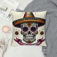 thumbnail image 2 of Orinice  Day of The Dead Throw Pillow Cushion Cover, Colorful Skull with Sombrero and Moustache Eyes Art, Decorative Square Accent Pillow Case,  Yellow White Ivory White, 2 of 5