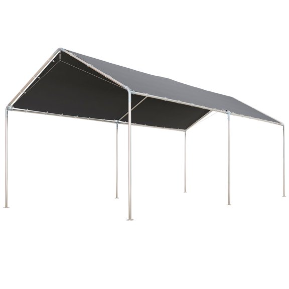 Heavy Duty Galvanized Steel Carport Canopy 9.6x19.5 ft with Anchor Kit&Reinforced Cables, Gray Shelter