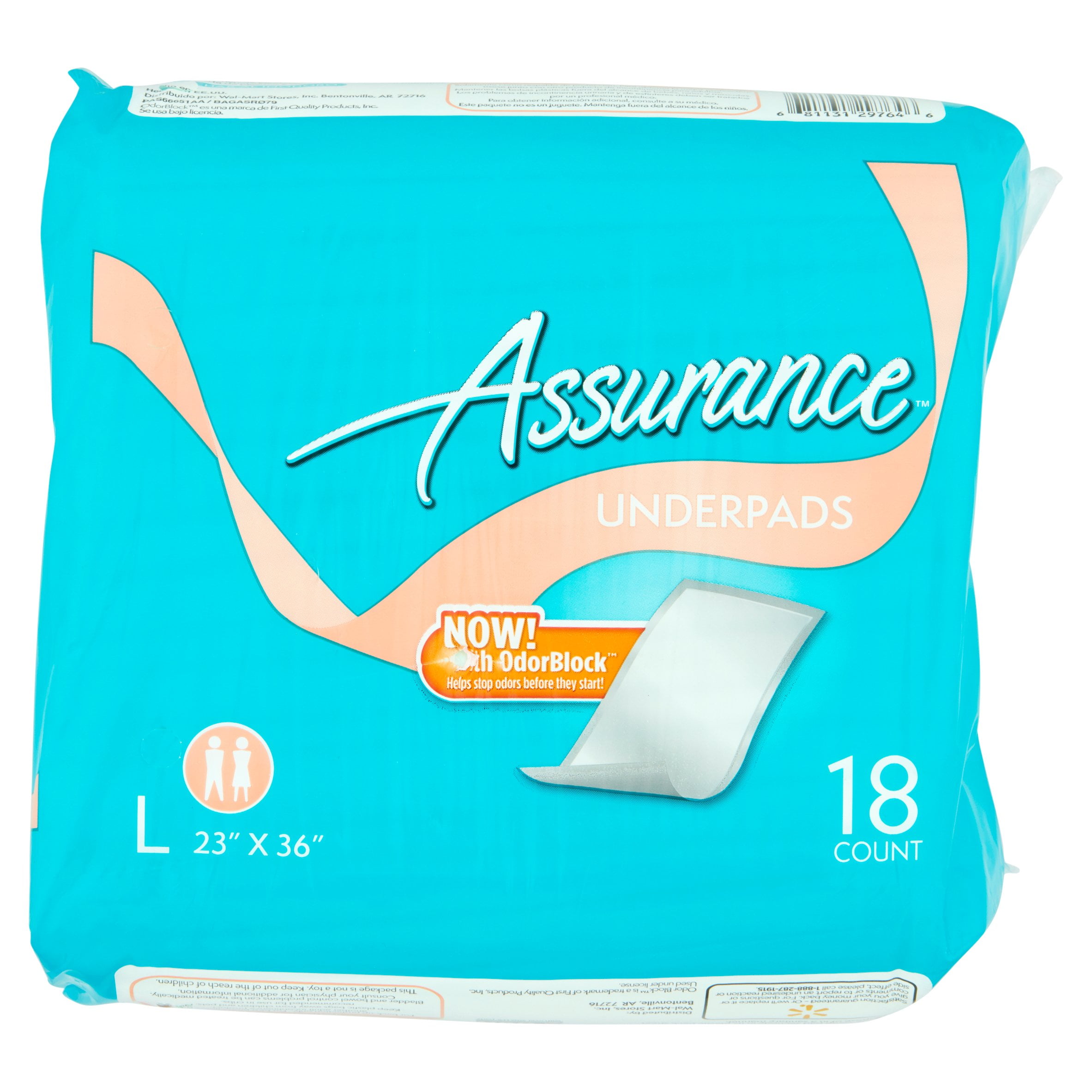 Assurance OdorBlock Incontinence Pads Unisex, L, 18 Ct