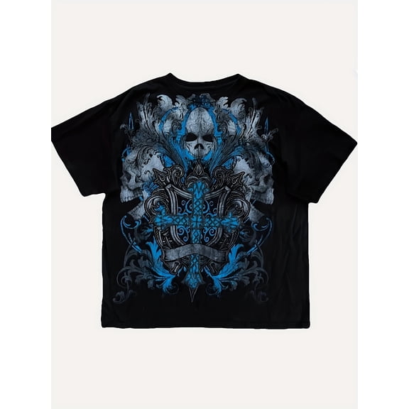Men's Gothic Blue Skull Cross Graphic T-Shirt