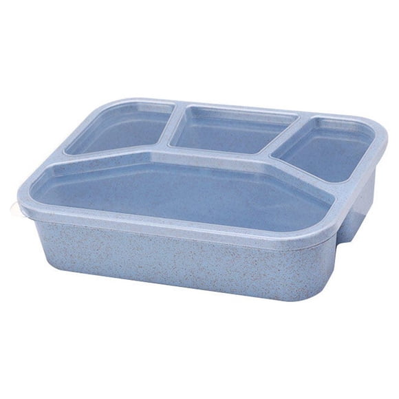 4-Grids Lunch Box Sungle Layer Multi-colors Rectangular Food Container Fresh-keeping Plastic Storage Case Household Office Blue