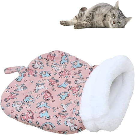 LAMIRO Cat Sleeping Bag for Indoor Cats Winter Cat Sleeping Bag 360° Warm Semi-enclosed Soft Plush Large Cat Sack Cat Bed with Cave for Cats 6-8kg (Pink-M)
