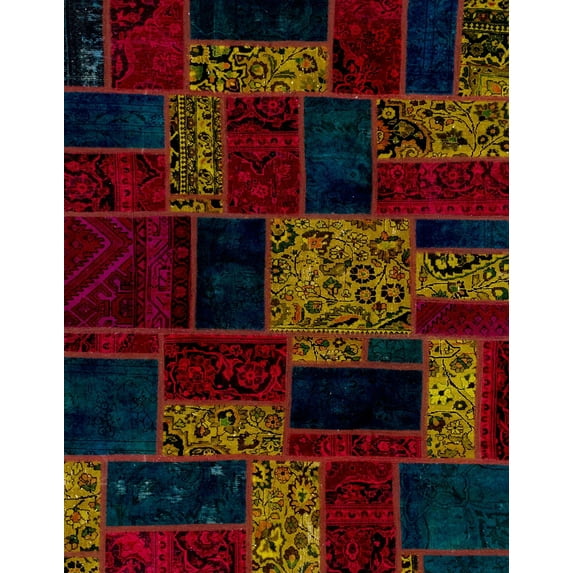 Ahgly Company Indoor Rectangle Abstract Dark Brown Patchwork Area Rugs, 8' x 12'
