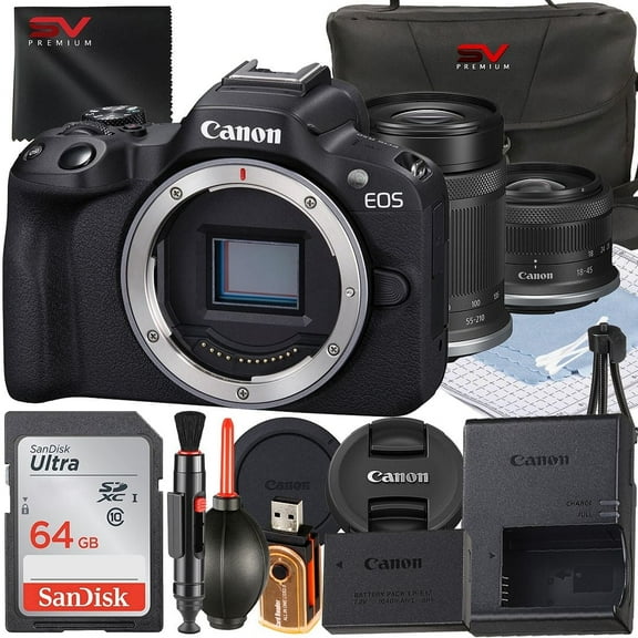 Canon EOS R50 Mirrorless Camera with RF-S 18-45mm   55-210mm Lens   64GB Memory Card   Case   SV Premium Accessory Bundle (International Version)