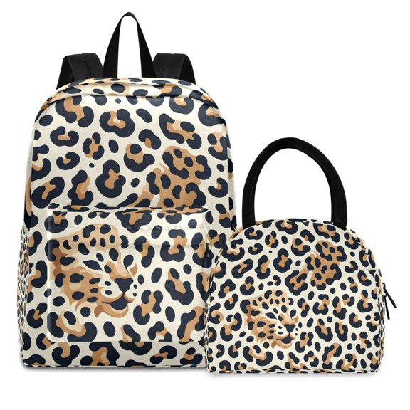 ALAZA Backpack Set Leopard Brown Elementary School Bags Student BookBag with Lunch Bag