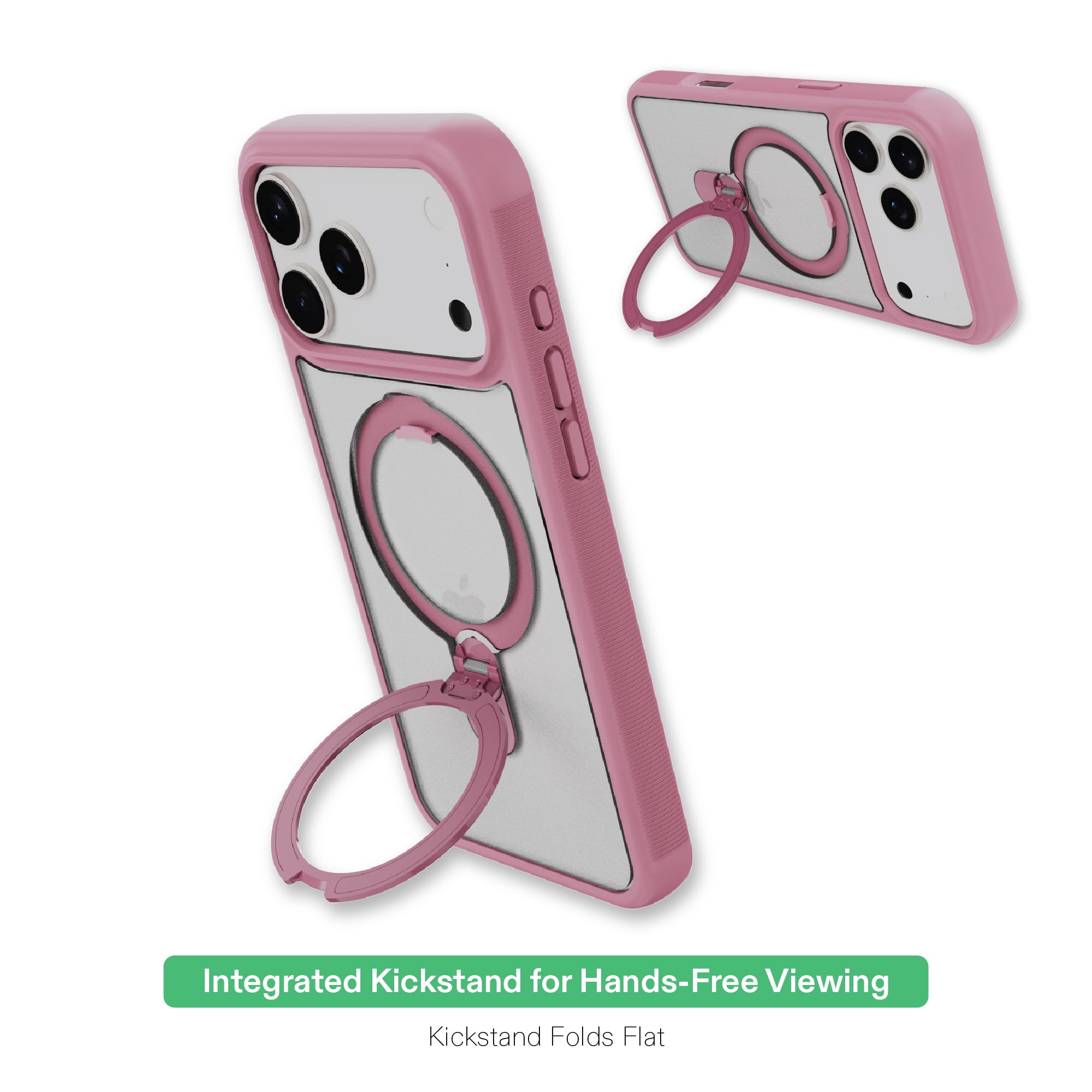 onn MagSafe Compatible Phone Case with Kickstand for iPhone 17 Pro - Pink/Frosted Clear