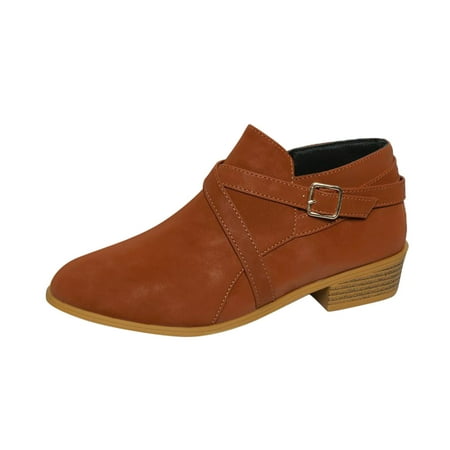 

Ediodpoh Fashion Women Low Ankle Round Toe Ankle Leather Boots Casual And Ladies Shoes Leisure Womens Boots Brown 9