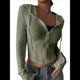 thumbnail image 2 of Chaqueta Corta Ligera con Capucha, Cremallera y Cordón de Larga para Mujer Verde M, 2 of 8