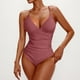 thumbnail image 4 of Traje de Baño de Color Sólido Bikini de Corte Alto de las Mujeres, Traje de Baño de Nylon de Moda Conservadora con Almohadillas, 4 of 4