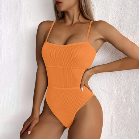 Clearance & Promo  Women s Sexy Sling One-Piece Swimsuit  Fashionable Bikini Swimsuit  Trendy Beachwear  Comfortable Poolside Swimwear for Women | Sopatenor  Orange M