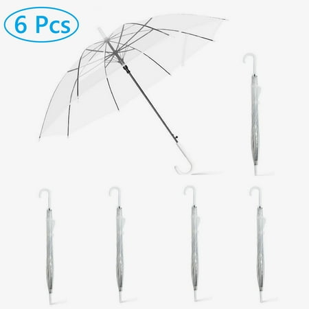 Ymokee 6 Pcs Clear Umbrellas Handle Semi-automatic Umbrella with Bubble Design Photo Prop for Prom Widding Decoration