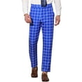 thumbnail image 1 of Pantalones de hombre Inspire Chic, de cuadros, con frente plano, cintura elástica y botón, 30 azul, 1 of 7
