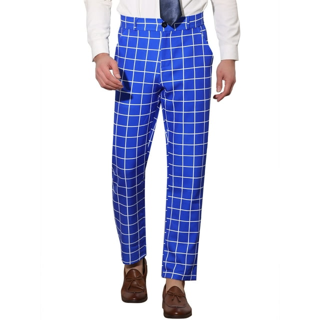 Pantalones de hombre Inspire Chic, de cuadros, con frente plano, cintura elástica y botón, 30 azul