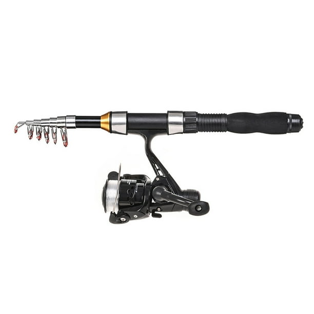 Fishing Rod Reel Combo Full Kit 1.5m Telescopic Fishing Rod Reel Set with  Hooks Soft Lures Barrel Swivels Storage Bag Black 