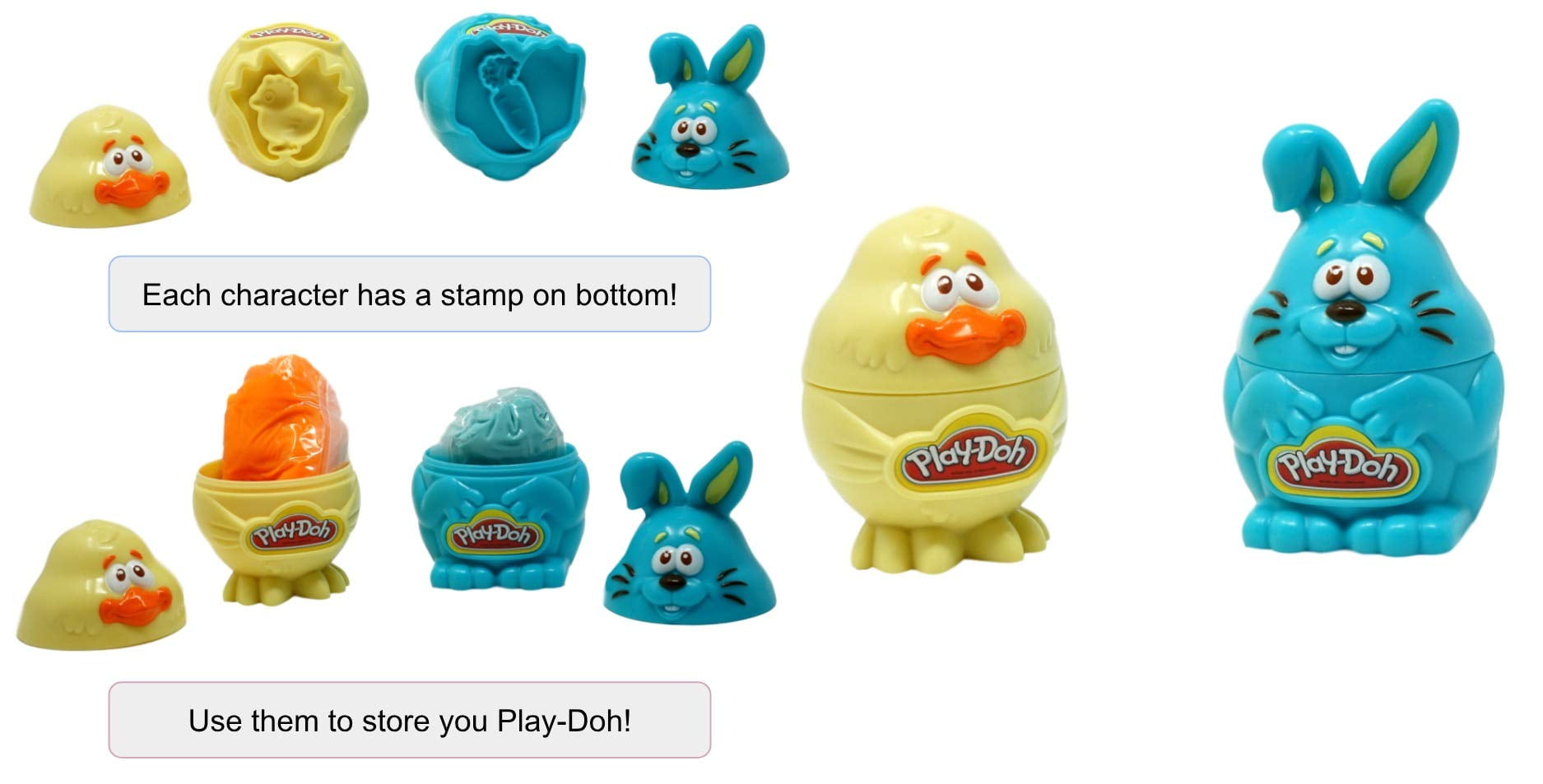 Set of 4 Hasbro Play Doh Bunny and Chick Stampers 