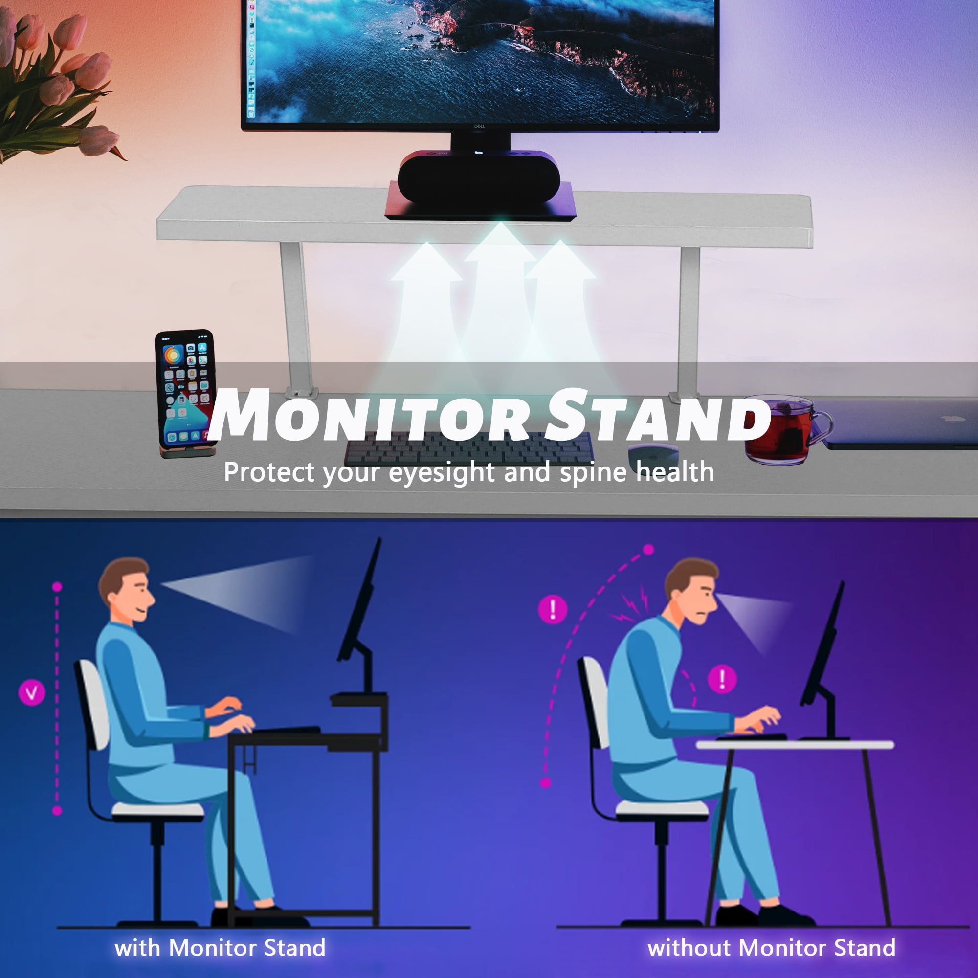 YRLLENSDAN Adjustable Feet L Shaped Gaming Desk with Monitor Stand, White