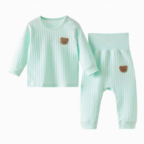 UAYOTSE Baby Boys Girls Bear Patch Pajama Set 3 6 12 18 24 Months 2T 3T 4T fit Pjs Soft Breathable Long Sleeve Top Pants Size 6-9 Months
