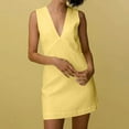 thumbnail image 2 of Arnsht Womens Summer Cotton Linen Dress Solid Color V Neck Short Dress Sleeveless Mini Dress Casual Slim Tank Dress Sundress Yellow XXL, 2 of 6
