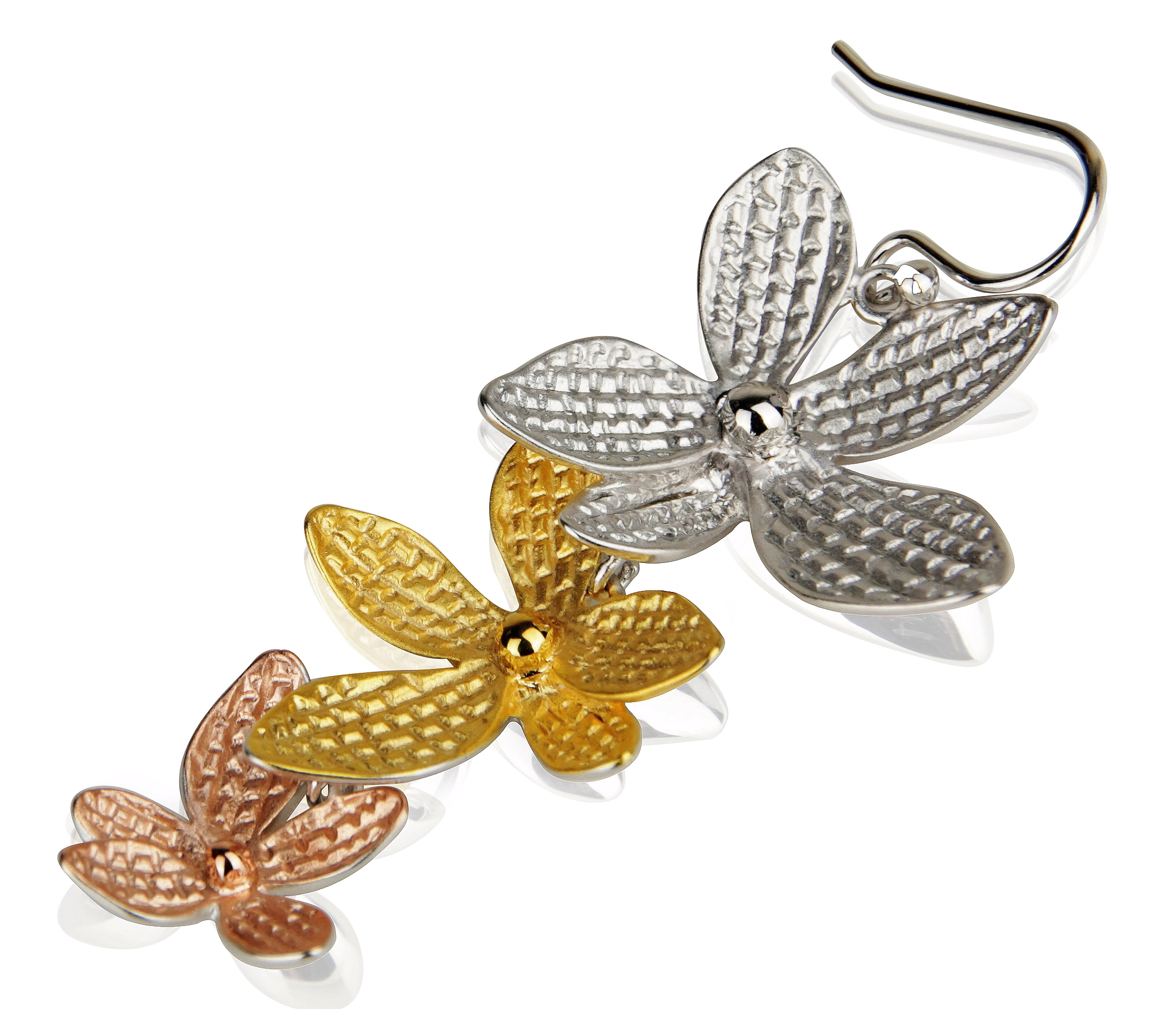 925 Sterling Silver 3 Tone Rhodium Love Flowers Hooks Earrings For Girls /& Women