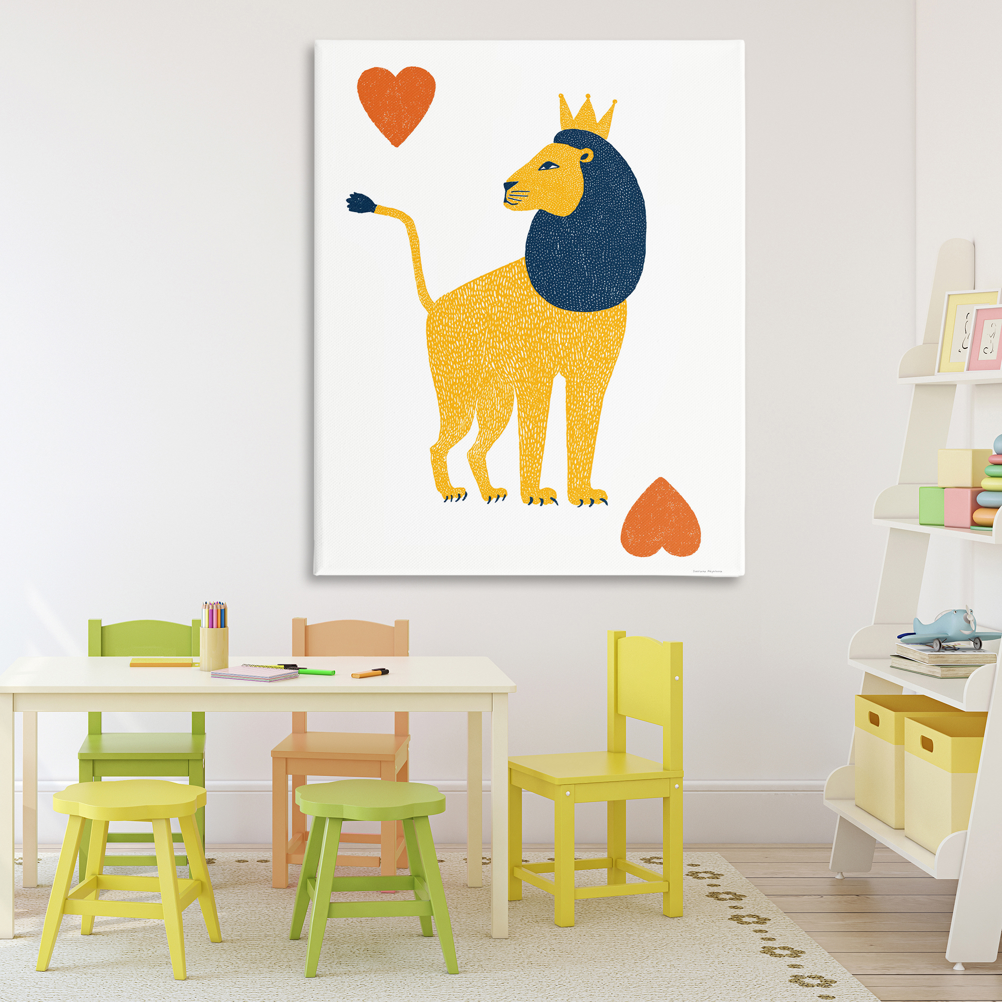 Lion & Hearts Card Canvas Wall Art, design by Svetlana Aleynikova