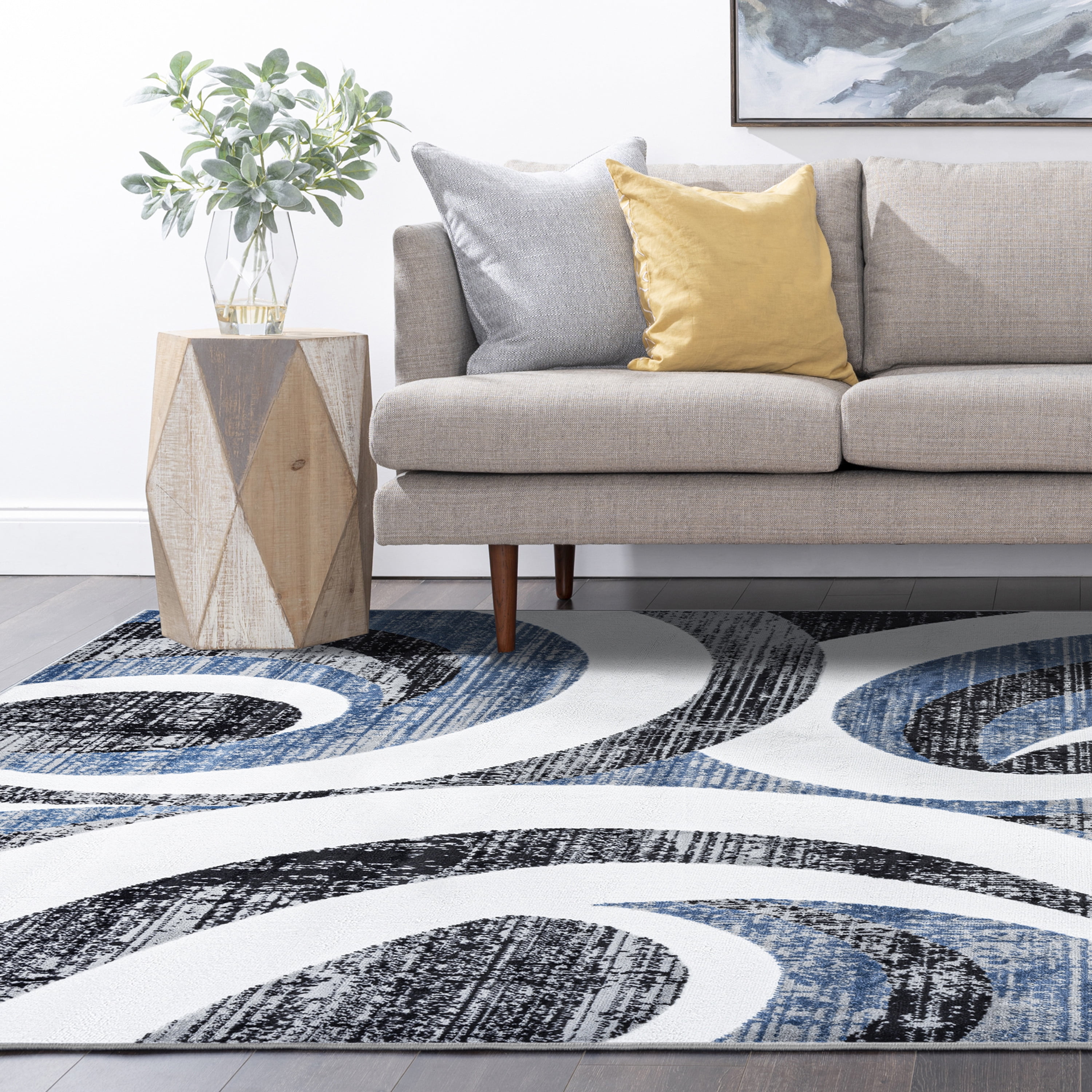 Contemporary 5x8 Area Rug (5'3'' x 7'3'') Abstract Blue, Charcoal Living Room Easy to Clean