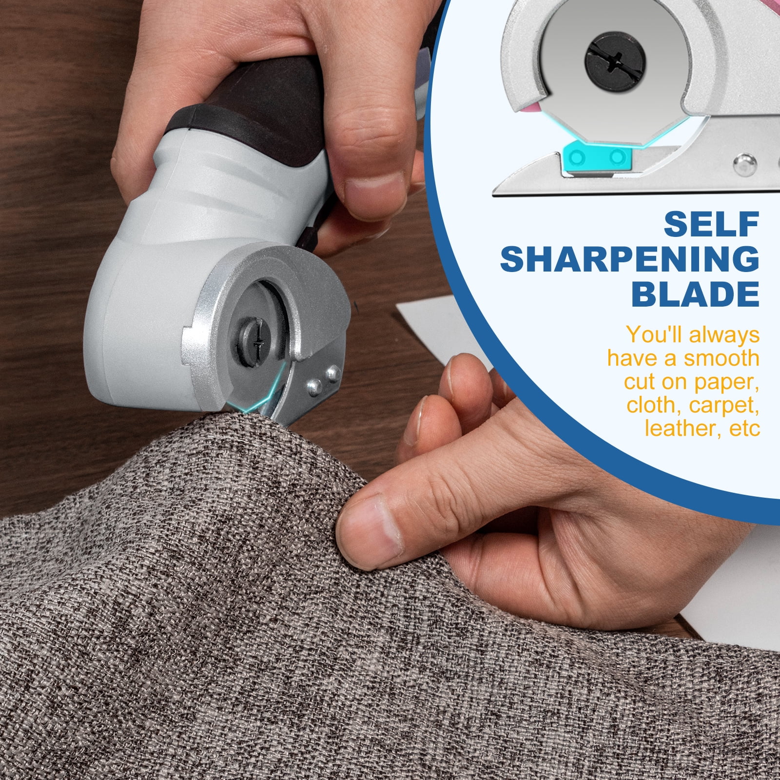 VLOXO Cordless Cardboard Cutter, Electric Scissors with Safety Lock 4.2V Power Box Cutter Multi-Cutting Tools, Rechargeable Electric Scissors for Cardboard Leather Carpet with Storage Box Grey