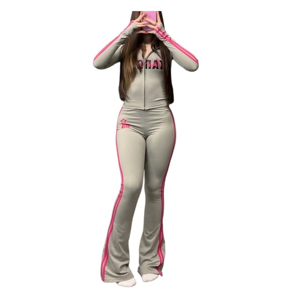 Women Printed Long Sleeve Top and Pants Set Waist Fit Casual Two Piece Outfit
