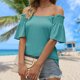 thumbnail image 5 of Camisa de viaje para mujer camiseta informal con cuello en V a la moda para ir de compras (verde oscuro S) FLhrweasw Para estrenar, 5 of 6