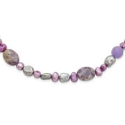 Sterling Silver Charoite Jade/FW Cultured Pearl Necklace QQH4613-16