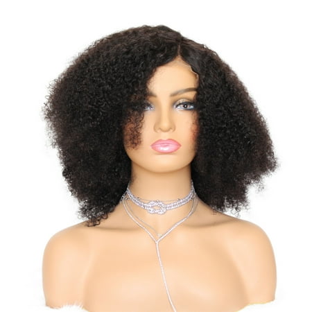 AISOM 3B 3C Kinky Curly Human Hair Lace Front Wig 250% Density Natural Color