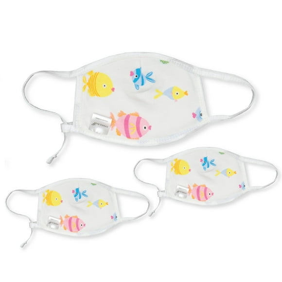 KaWaii Baby Waterproof Kids Cloth Mask, 3-Layer 100% Cotton, Reusable, Machine Washable, School, Activities, Tropical Ocean Pack of 3 for Kids 5-10 Years Old