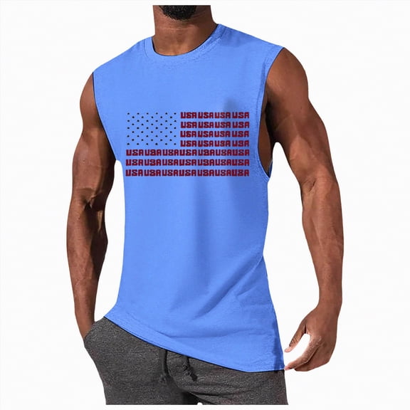 HCNTES Men's American Flag Tank Tops 4th of July Muscle Sleeveless Shirt Graphic Gym Workout Tee(Blue,S)