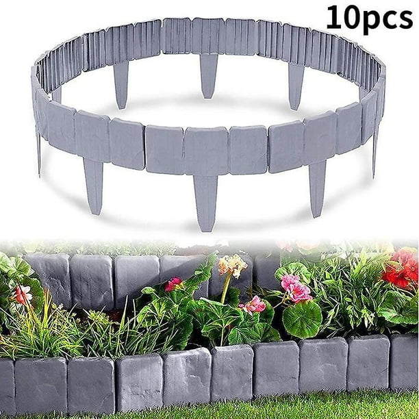 Borde de césped para jardín, cerca de empalizada gris, efecto piedra, 10 Uds. Rojo Verde Cocina, Decoración y Otros