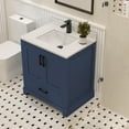 thumbnail image 3 of Ayna Decors Maya 30 in Navy Blue Bathroom Vanity Set with White Quartz Countertop and Brass Faucet | Pop-Up Drain and P-Trap Included | Black Hardware, 3 of 7