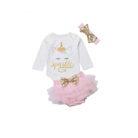 

VIKING GLORY Toddler Infant Baby Girl 1st Birthday Clothes Unicorn Romper Tutu Lace Skirt+3D Flowers Unicorn Headband Autumn Outfits Clothes