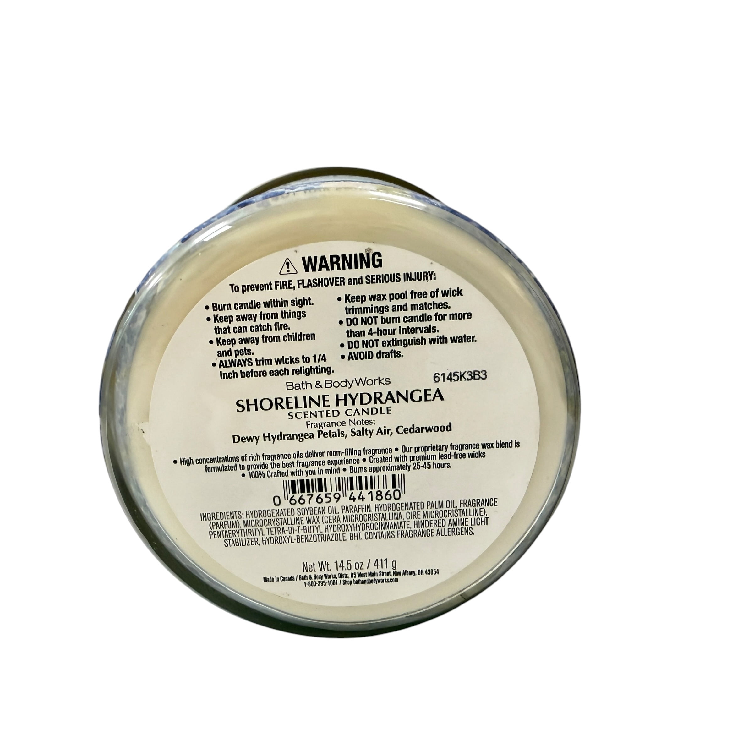 Bath & Body Works Shoreline Hydrangea Scented 3 Wick Candle 14.5 oz