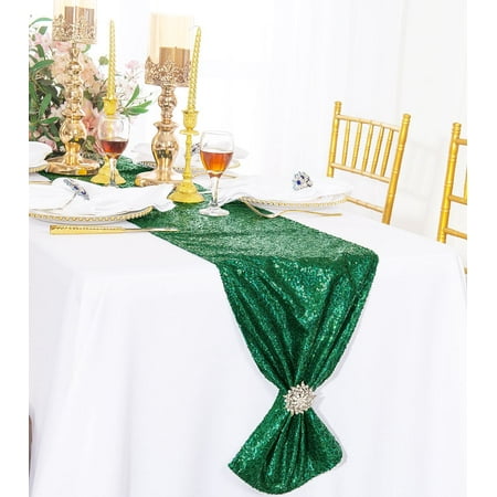 

Wedding Linens Inc. 12 x108 Sequin Glitz Taffeta Table Runner for Wedding Luxury Events Party use - Hunter Green/Holly Green