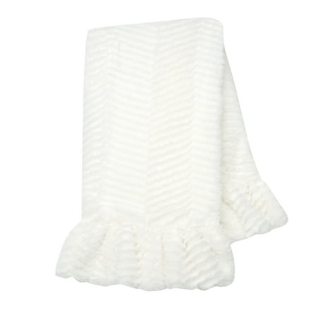 UPC: 0084122010130 | Lambs & Ivy Signature White Ruffled Lux Minky/Jersey Chevron Baby Blanket