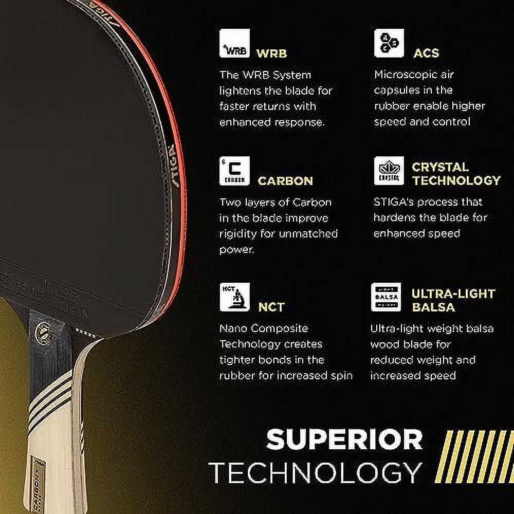 STIGA Carbon+ Bundle Ping Pong Paddle Set  7-ply Extra Light Carbon Fiber Blade  2mm Premium Sponge  Concave Pro Handle  2 3-Star Tournament Balls  Neoprene Racket Cover  Player Wristband
