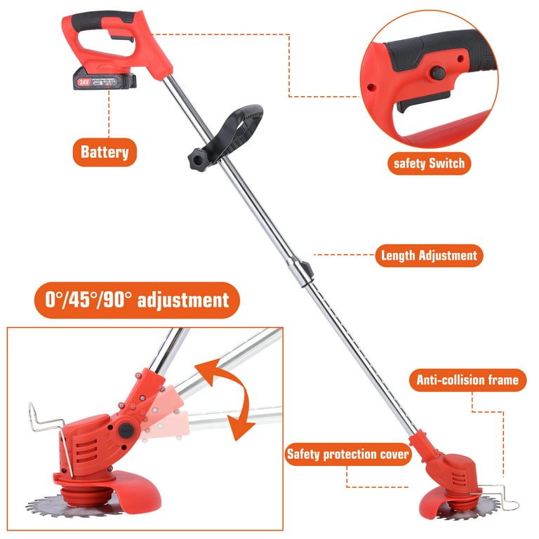  Electric Cordless Weed Wacker,24V 2Ah Battery Powered